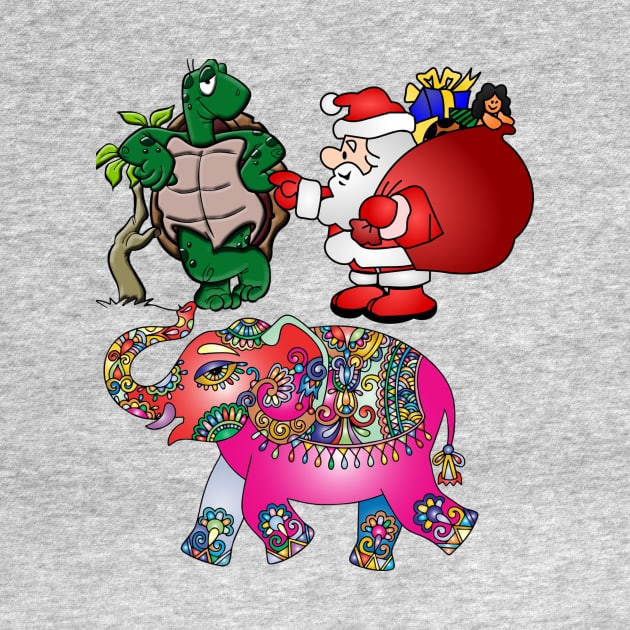 Santa Shirt Funny Christmas Elephant Turtle Gift Party Present by Chebs